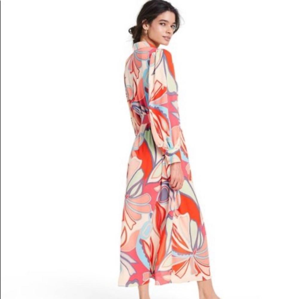 Alexis Long Sleeve Floral Maxi Dress in Coral, Cream & Blue EUC